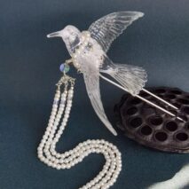 Transparent Lovebird Magpie Pearl Long Chain Tassel Hair Fork Hair Clip Set - ArtGalleryZen