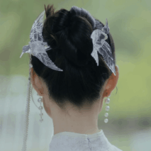 Transparent Lovebird Magpie Pearl Long Chain Tassel Hair Fork Hair Clip Set - ArtGalleryZen