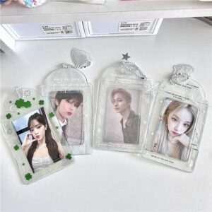 Transparent Lucky Clover Winter Snow Kpop Keychain Photocard Holder - ArtGalleryZen