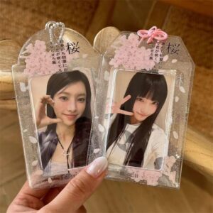 Transparent Sakura Cherry Blossom Photocard Holder Keychain Kpop - ArtGalleryZen