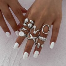 Trendy 11pcs Gold Silver Tone Hollow Waterdrop Twisted Ring Set - ArtGalleryZen