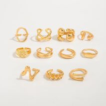 Trendy 11pcs Gold Silver Tone Hollow Waterdrop Twisted Ring Set - ArtGalleryZen