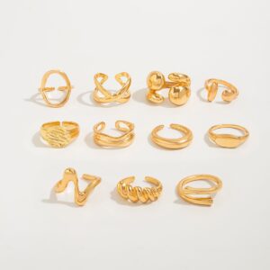 Trendy 11pcs Gold Silver Tone Hollow Waterdrop Twisted Ring Set - ArtGalleryZen