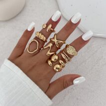 Trendy 11pcs Gold Silver Tone Hollow Waterdrop Twisted Ring Set - ArtGalleryZen