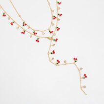 Trendy 2pcs Enamel Cherry Rhinestone Charm Y Necklace Set - ArtGalleryZen