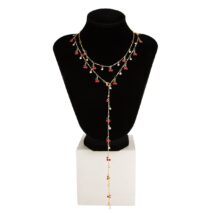Trendy 2pcs Enamel Cherry Rhinestone Charm Y Necklace Set - ArtGalleryZen