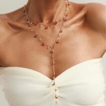 Trendy 2pcs Enamel Cherry Rhinestone Charm Y Necklace Set - ArtGalleryZen