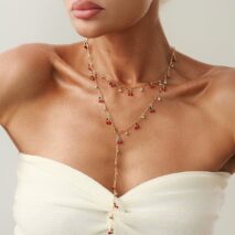 Trendy 2pcs Enamel Cherry Rhinestone Charm Y Necklace Set - ArtGalleryZen