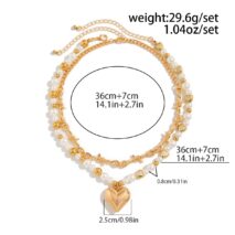 Trendy 2pcs Gold Silver Plated Heart Pendant Pearl Necklace Set - ArtGalleryZen