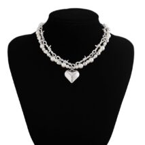 Trendy 2pcs Gold Silver Plated Heart Pendant Pearl Necklace Set - ArtGalleryZen