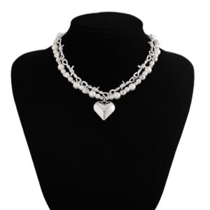 Trendy 2pcs Gold Silver Plated Heart Pendant Pearl Necklace Set - ArtGalleryZen