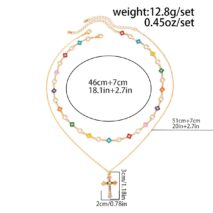 Trendy 2pcs Rhinestone Inlaid Cross Pendant Crystal Chain Necklace Set - ArtGalleryZen