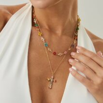 Trendy 2pcs Rhinestone Inlaid Cross Pendant Crystal Chain Necklace Set - ArtGalleryZen