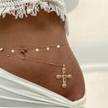 Trendy 2pcs Rhinestone Inlaid Cross Pendant Sequin Tassel Belly Chain Set - ArtGalleryZen
