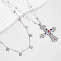 Trendy 2pcs Rhinestone Inlaid Cross Pendant Sequin Tassel Belly Chain Set - ArtGalleryZen