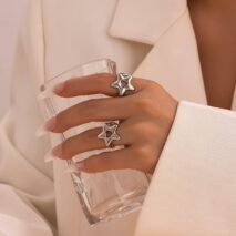 Trendy 2Pcs Star Hollow Heart Open Ring Set - ArtGalleryZen