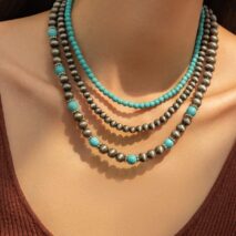 Trendy 3pcs Turquoise Beaded Chain Necklace Set - ArtGalleryZen