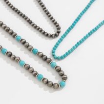 Trendy 3pcs Turquoise Beaded Chain Necklace Set - ArtGalleryZen