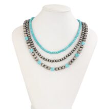 Trendy 3pcs Turquoise Beaded Chain Necklace Set - ArtGalleryZen