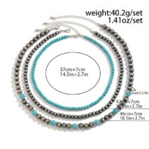 Trendy 3pcs Turquoise Beaded Chain Necklace Set - ArtGalleryZen