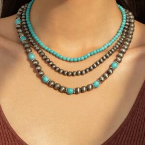 Trendy 3pcs Turquoise Beaded Chain Necklace Set - ArtGalleryZen