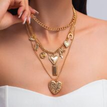 Trendy 4pcs Bowknot Heart Rose Pendant Curb Chain Necklace Set - ArtGalleryZen