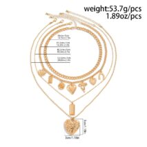 Trendy 4pcs Bowknot Heart Rose Pendant Curb Chain Necklace Set - ArtGalleryZen
