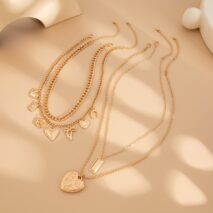 Trendy 4pcs Bowknot Heart Rose Pendant Curb Chain Necklace Set - ArtGalleryZen