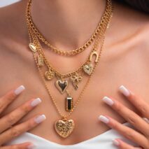 Trendy 4pcs Bowknot Heart Rose Pendant Curb Chain Necklace Set - ArtGalleryZen