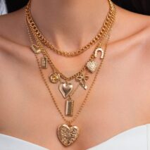 Trendy 4pcs Bowknot Heart Rose Pendant Curb Chain Necklace Set - ArtGalleryZen