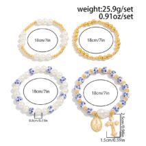 Trendy 4pcs Pattern Oval Cross Pendant Pearl Blue And White Porcelain Beaded Bracelet Set - ArtGalleryZen