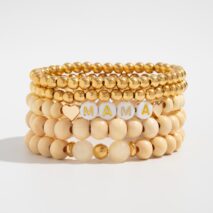Trendy 5pcs Letter Wood Beaded Mother's Day Bracelet Set - ArtGalleryZen