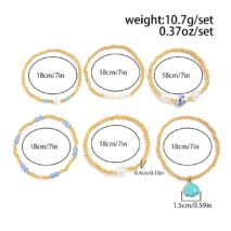 Trendy 6pcs Enamel Shell Charm Pearl Crystal Ceramic Beaded Bracelet Set - ArtGalleryZen