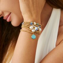 Trendy 6pcs Enamel Shell Charm Pearl Crystal Ceramic Beaded Bracelet Set - ArtGalleryZen