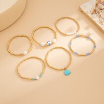 Trendy 6pcs Enamel Shell Charm Pearl Crystal Ceramic Beaded Bracelet Set - ArtGalleryZen