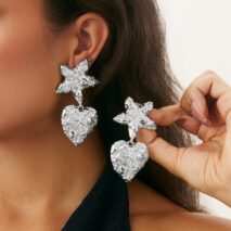 Trendy Chunky Pattern Heart Dangle Star Earrings - ArtGalleryZen