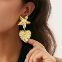 Trendy Chunky Pattern Heart Dangle Star Earrings - ArtGalleryZen