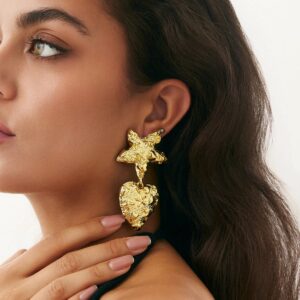 Trendy Chunky Pattern Heart Dangle Star Earrings - ArtGalleryZen