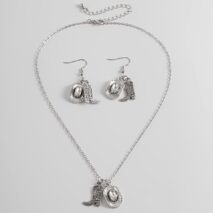 Trendy Cowboy Hat Boot Pendnat Necklace Earrings Set - ArtGalleryZen