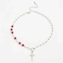 Trendy Cross Pendant Pearl Crystal Chain Necklace - ArtGalleryZen