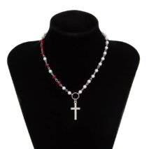 Trendy Cross Pendant Pearl Crystal Chain Necklace - ArtGalleryZen