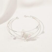 Trendy Crystal Inlaid Enamel Butterfly Pearl Charm Bangle Bracelet - ArtGalleryZen