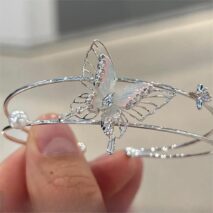 Trendy Crystal Inlaid Enamel Butterfly Pearl Charm Bangle Bracelet - ArtGalleryZen