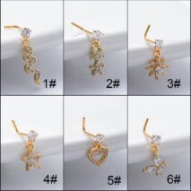 Trendy CZ Inlaid Snake Heart Butterfly Dangle Stainless Steel Nose Piercing Nose Stud - ArtGalleryZen