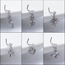 Trendy CZ Inlaid Snake Heart Butterfly Dangle Stainless Steel Nose Piercing Nose Stud - ArtGalleryZen