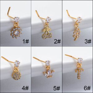 Trendy CZ Inlaid Stainless Steel Cherry Cross Sun Nose Piercing Nose Stud - ArtGalleryZen