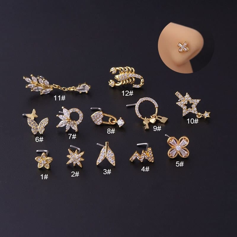Trendy CZ Inlaid Surgical Steel Nose Piercing Nose Stud - ArtGalleryZen