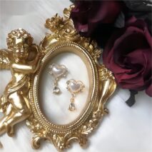Trendy Dangling Rhinestone CZ Inlaid Pearl Heart Earrings - ArtGalleryZen
