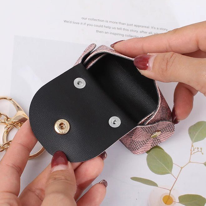 Trendy Flower Plaid Tassel Leather Coin Purse Mini Keychain Bag - ArtGalleryZen