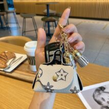 Trendy Flower Plaid Tassel Leather Coin Purse Mini Keychain Bag - ArtGalleryZen